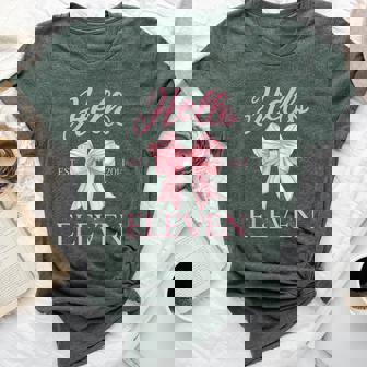 11Th Birthday Girl Cute Coquette Bow Hello Eleven Est 2014 Bella Canvas T-shirt | Mazezy
