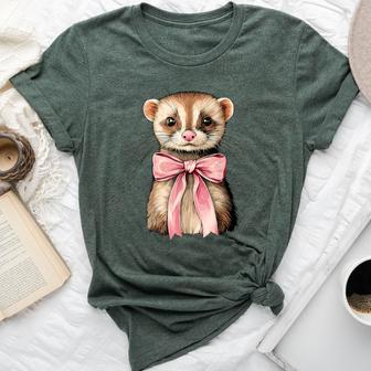 Coquette Bow Ferret Cute Pink Girl Mom Bella Canvas T-shirt - Thegiftio UK