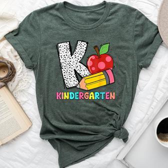 K Is For Kindergarten Teacher Pencil Apple Back To School Bella Canvas T-shirt | Mazezy