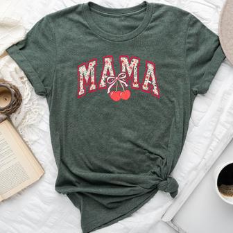 Mama Mommy Cherry Happy Mother's Day Mom Life Coquette Bow Bella Canvas T-shirt | Seseable CA