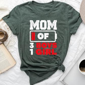 Mom Of 3 Boys And 1 Girl Battery Low Mother's Day Bella Canvas T-shirt - Thegiftio UK