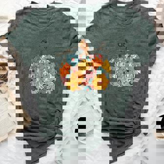 Pumpkin Floral Autumn Fall Season Wildflower Thanksgiving Bella Canvas T-shirt | Mazezy