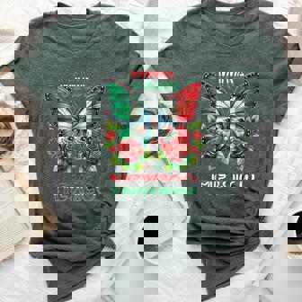 Viva Mexico Mexican Flag Butterfly Roses Independence Day Bella Canvas T-shirt | Mazezy