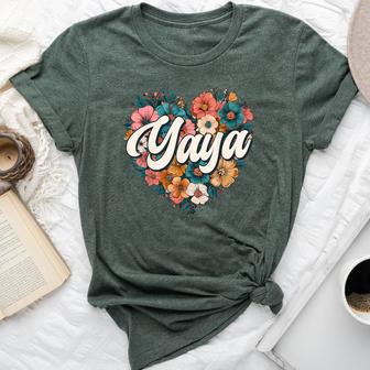 Yaya Floral Heart Flower Mother's Day Vintage Retro Bella Canvas T-shirt - Thegiftio UK