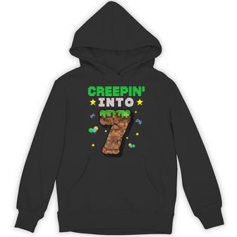7Th Birthday Boy Gamer Pixel Creepin’ Into 7 Video Game Hoodie - Thegiftio UK