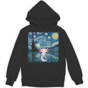 Adorable Axolotl Kawaii Van Gogh Style Starry Night Graphic Hoodie - Thegiftio