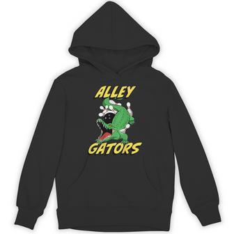 Alley Gators Bowling Team Backside Print Alligator Hoodie - Thegiftio UK