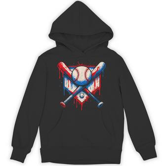 American Baseball Drip For Boys Graffiti Ball And Bat Youth Hoodie - Thegiftio UK