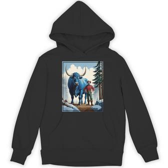 American Lumberjack Folk Hero Paul Bunyan & Babe The Giant Blue Ox In The Woods Hoodie - Seseable