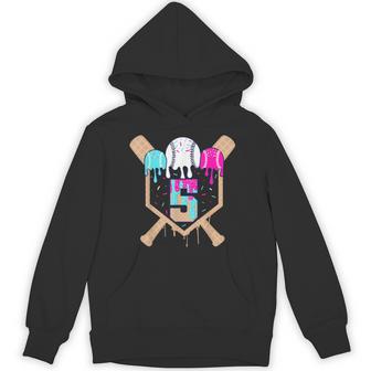 Baseball 5 Year Old Ice Cream Drip 5Th Birthday Boy Number 5 Hoodie - Thegiftio UK