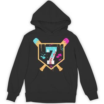 Baseball 7 Year Old Ice Cream Drip 7Th Birthday Boy 7 Hoodie - Thegiftio UK