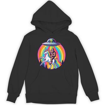 Bigfoot Riding A Unicorn Beamed Up By A Ufo Alien Cryptid Hoodie - Thegiftio UK
