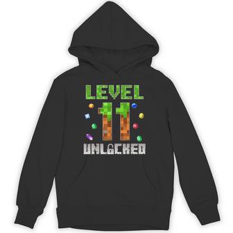 Birthday Boy Level 11 Unlocked 11Th Birthday Game Pixel Hoodie - Thegiftio UK