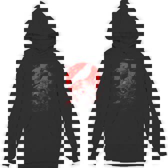 Black Gothic Raven Skull Red Moon Graphic Black Crow Hoodie - Thegiftio