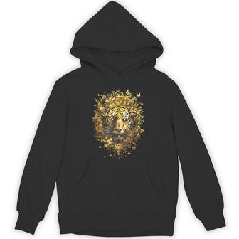 Black N Gold Striped Tiger Portrait Wildlife Animal Hoodie - Monsterry