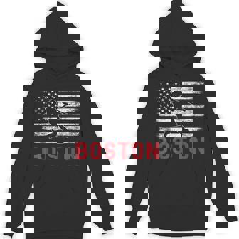 Boston Massachusetts American Flag Baseball Weathered Hoodie | Mazezy