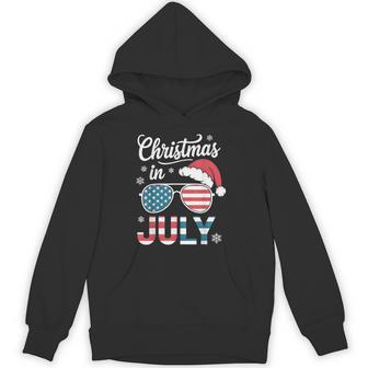 Christmas In July Santa Hat Sunglasses Usa Flag Hoodie - Thegiftio UK