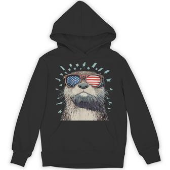 Cool Otter With Bold America Shades Hoodie - Thegiftio UK