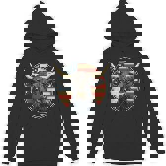 Cowboy Rodeo Bull Distressed American Flag Western Hoodie - Monsterry