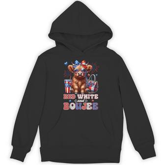 Cute Red White And Boujee Highland Cow 4Th Of July Patriotic Hoodie - Thegiftio UK