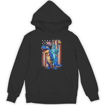 Dino Statue Of Liberty American Flag 4Th Of July Hoodie - Thegiftio UK