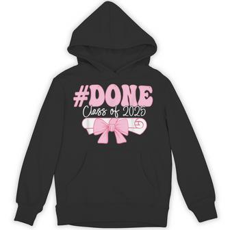 Done Class Of 2025 Graduate Coquette Bow Senior Graduation Hoodie - Thegiftio UK