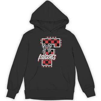 Falcons Checkered Letter School Spirit Mascot Red Game Day Hoodie - Thegiftio UK