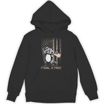 Feral & Free Camo American Flag Patriotic Racoon 4Th Of July Hoodie - Thegiftio UK