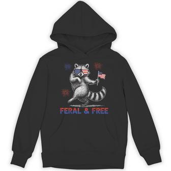 Feral & Free Patriotic Raccoon Feral And Free 4Th July Hoodie - Thegiftio UK