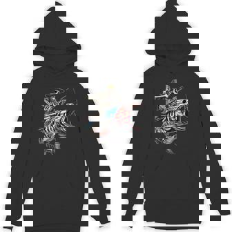 Fishing American Flag Bass Fish Skull Skeleton Fisherman Hoodie - Monsterry