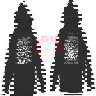 Freedom Democracy Truth Retro Flowers 70S 4Th Of July Hoodie - Thegiftio