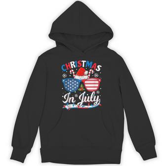 Christmas In July Summer Beach Hawaii Santa Usa Flag Hoodie - Thegiftio UK