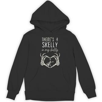 Skeleton There's Skelly In My Belly Pregnant Halloween Hoodie - Thegiftio