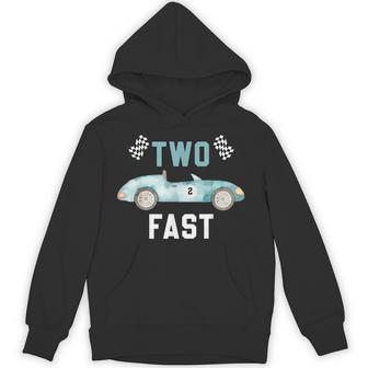 Two Fast Race Car Checkered Flag Birthday Party Hoodie - Thegiftio UK