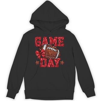 Game Day Football Red Coquette Bow Team Spirit Touchdown Hoodie - Thegiftio UK
