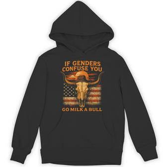 If Genders Confuse You Go Milk A Bull American On Back Hoodie - Thegiftio UK