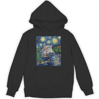 Hippo Hippopotamus Van Gogh Style Starry Night Hoodie - Thegiftio UK