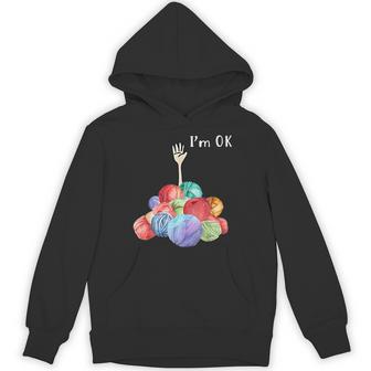 I'm Ok Crochet & Knitting Yarn Adults Black Small Short Sleeve Hoodie - Thegiftio UK