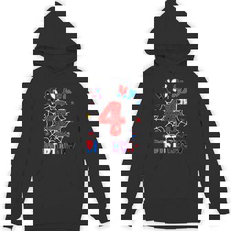 It's My 4Th Birthday Spider Theme Party Boys 4 Years Old Hoodie | Mazezy
