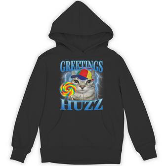 Lollipop Cat Meme Greetings Huzz Silly Cats Humor Hoodie - Thegiftio UK