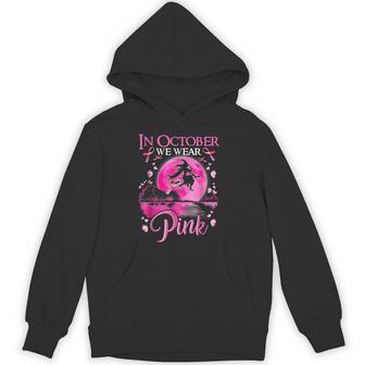 In October We Wear Pink Ribbon Witch Halloween Breast Cancer Hoodie - Monsterry