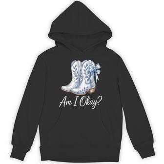 Am I Okay Boot Cowgirl Coquette Bow Hoodie - Thegiftio UK