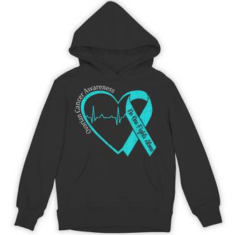 Ovarian Cancer Awareness Heart Teal Ribbon Support Family Hoodie - Thegiftio UK