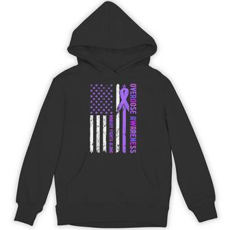 Overdose Awareness In August We Wear Purple Ribbon Usa Flag Hoodie - Thegiftio
