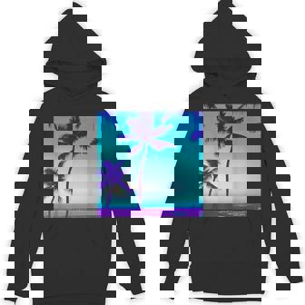 Palm Tree Turquoise Purple Tropical Teal Hoodie - Thegiftio