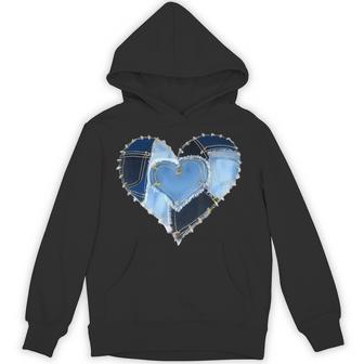 Patchwork Heart Denim Hoodie - Thegiftio UK