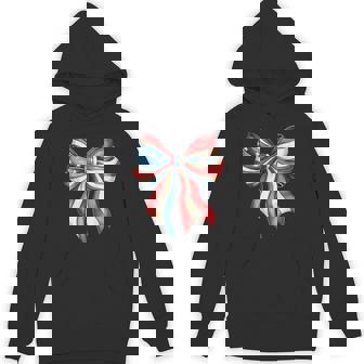 Patriotic Memorial Veteran 4Th Of July Flag Bow Coquette Hoodie - Thegiftio