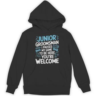 I Paused My Game Wedding Party Bow Tie Cute Junior Groomsman Hoodie - Thegiftio UK