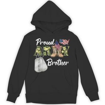 Proud Army Brother Military Brother With Dog Tag Us Flag Hoodie - Thegiftio UK