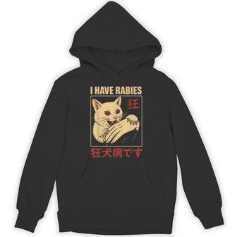 I Have Rabies Cat Biting Hand Anime Hoodie - Thegiftio UK